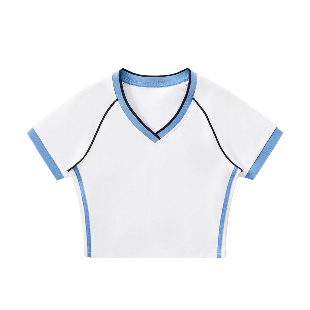 Contrast Trim V-Neck Crop T-Shirt
