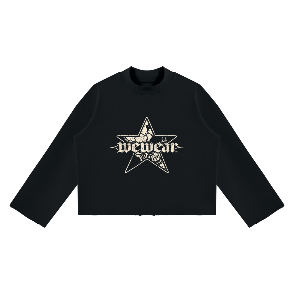 Unisex Mock Neck Raw Edge Boxy Sweatshirt