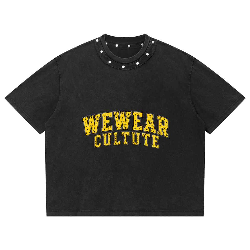 Unisex Washed Boxy Studded T-Shirt