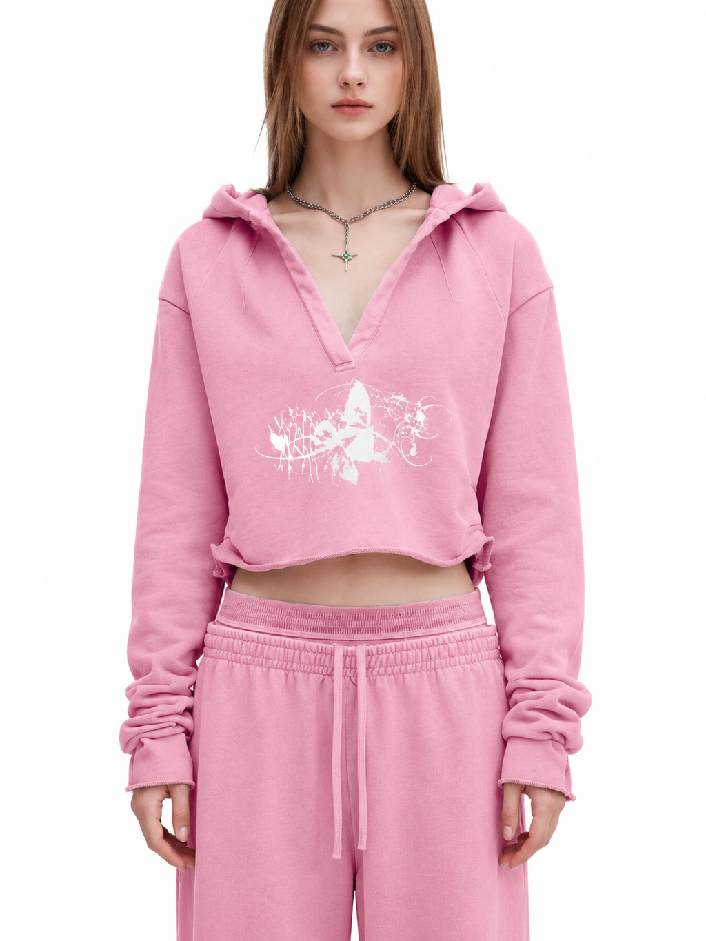 Butterfly Bloom Vintage Crop Hoodie