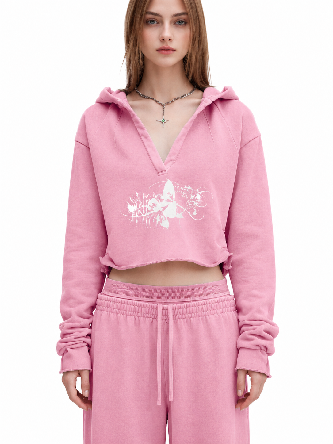 Butterfly Bloom Vintage Crop Hoodie