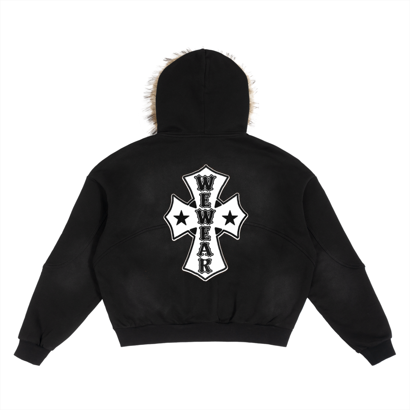 Wewear Sun Fade Boxy Detachable Fur Hoodie