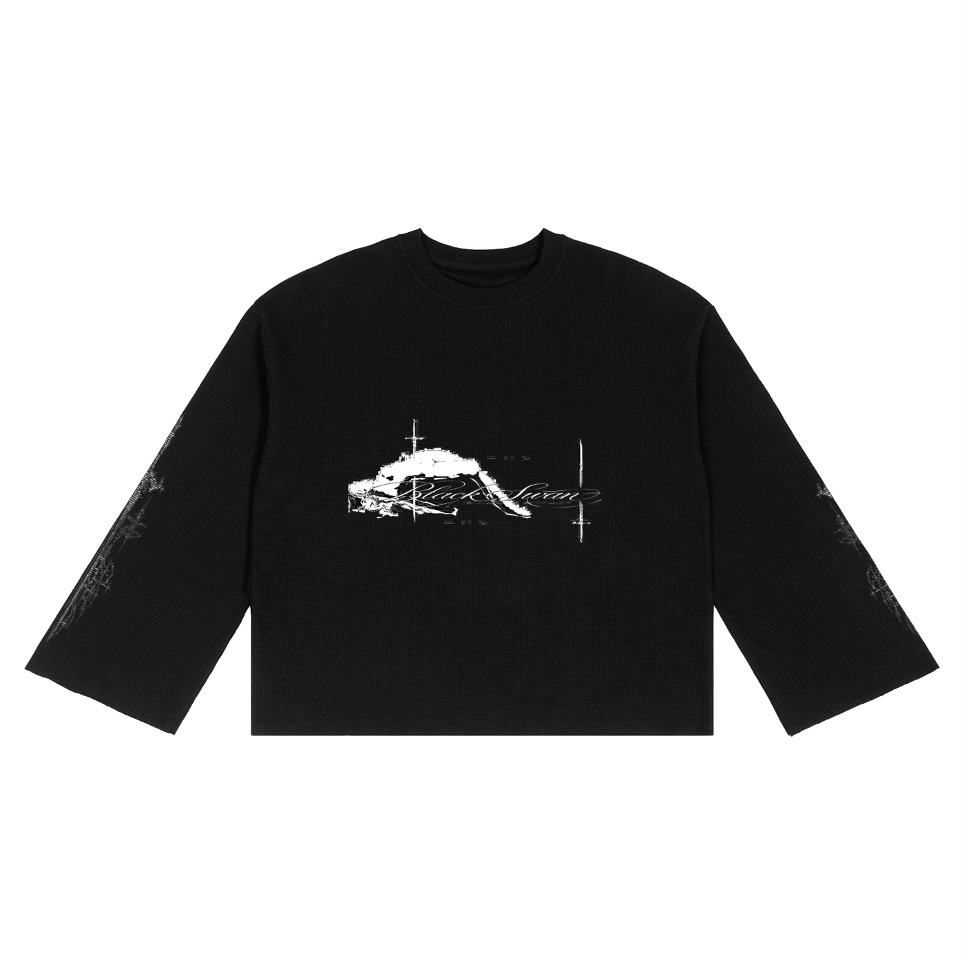 Raw Edge Waffle Knit Long Sleeve Crewneck – Unisex