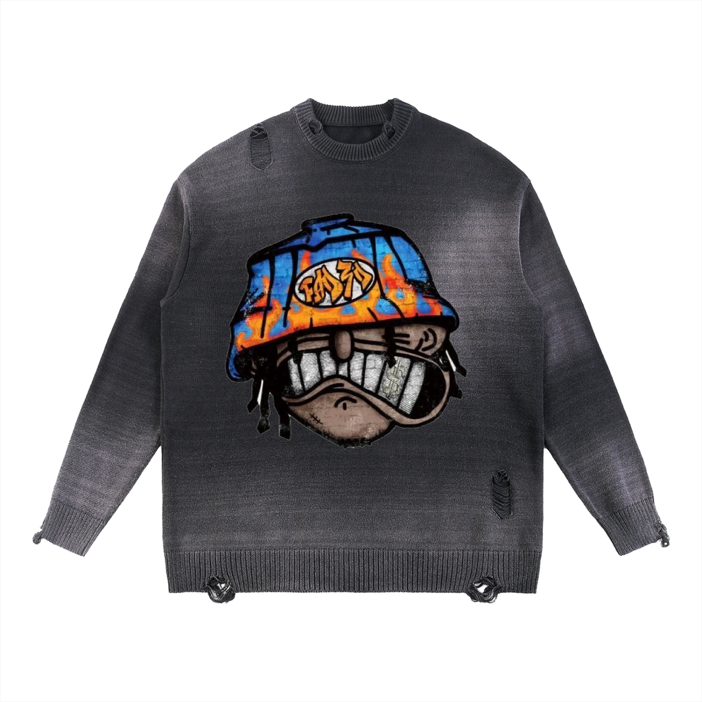 Sun Fade Distressed Ripped Crewneck sweater