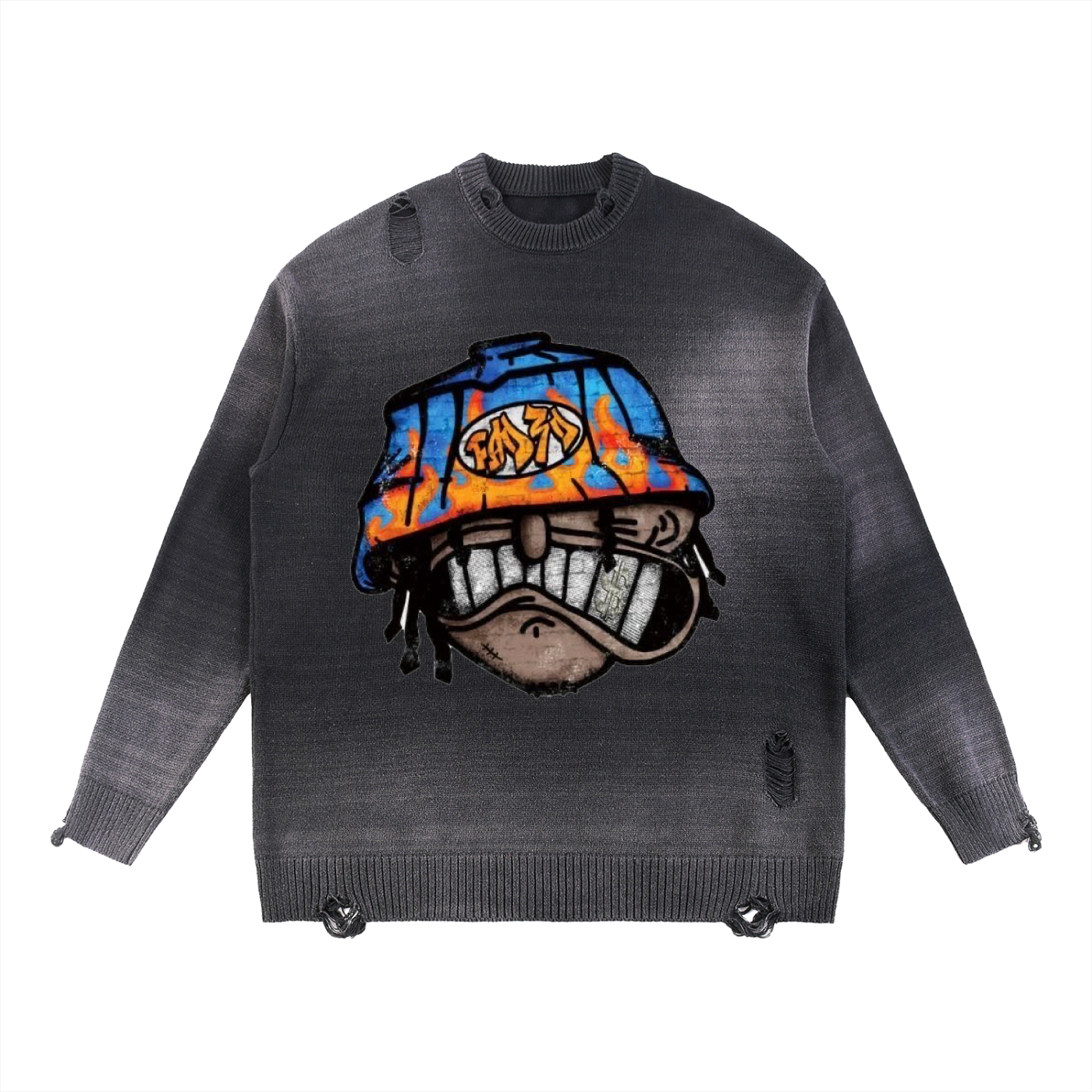Sun Fade Distressed Ripped Crewneck sweater