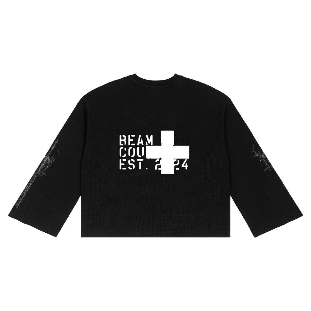 Raw Edge Waffle Knit Long Sleeve Crewneck – Unisex